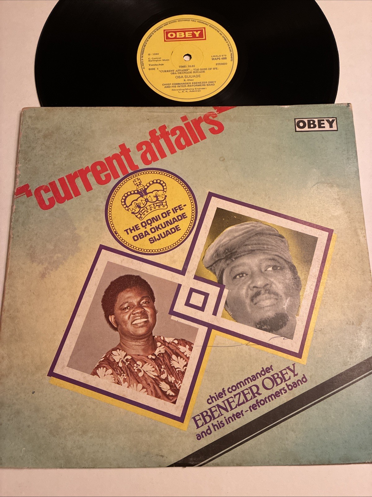 VG + Chief Commander Ebenezer Obey LP Current Affairs Nigeria African 1980