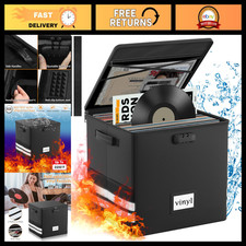Large Fireproof Waterproof Vinyl Record Storage Box with Lock - Holds 50+ Record picture