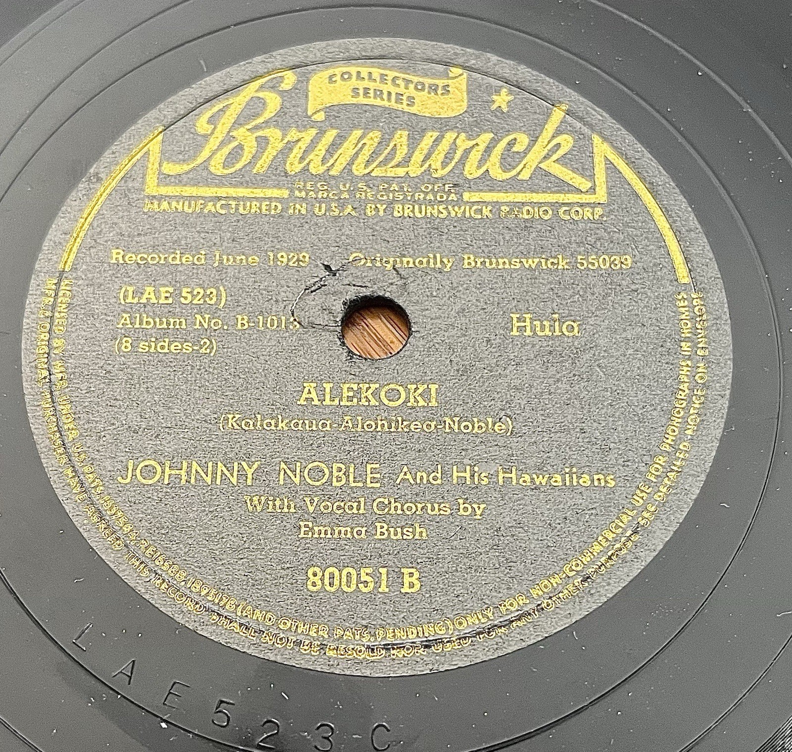 Hawaiian 78rpm. Johnny Noble & Hawaiians. 1929. Alekoki/Song Of The Islands.