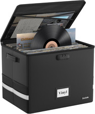 Fireproof Vinyl Record Storage Box with Lock,Large Record Organizer Storage for picture