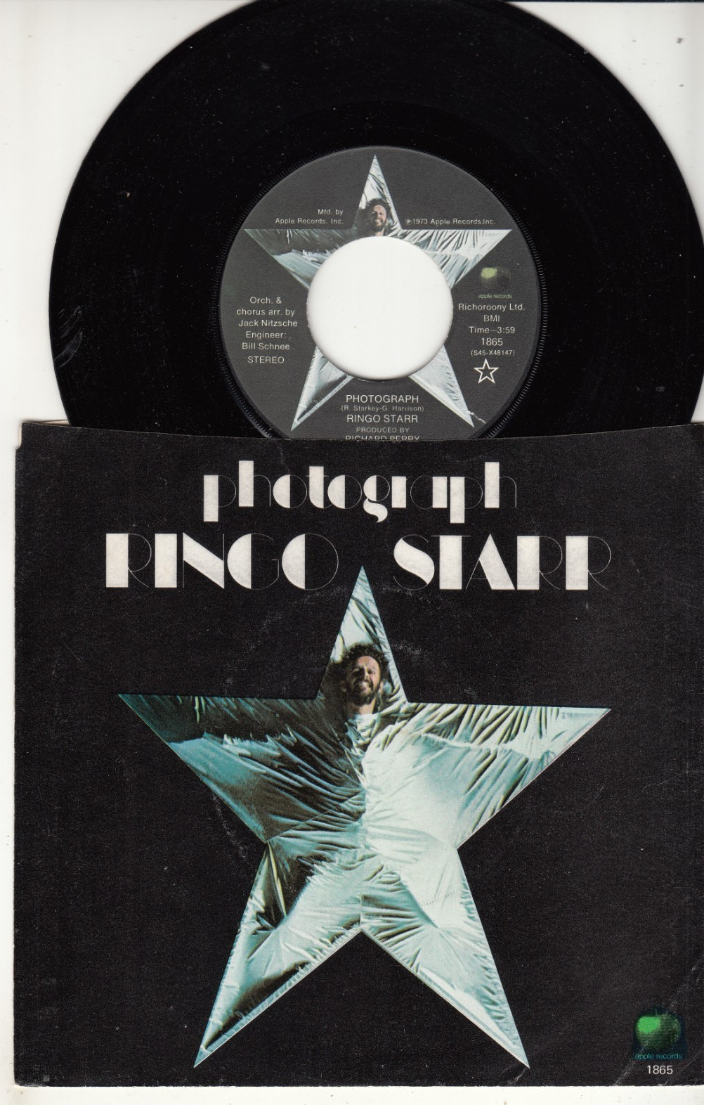 RINGO STARR (THE BEATLES) - PHOTOGRAPH - MINT ORIGINAL APPLE 45 WPS - NEW