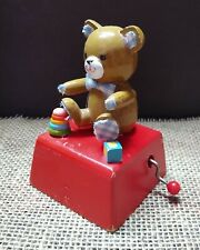 Vintage Wind-up Musical Wood Teddy Bear Figure Toy, Happy Birthday, 1950s, 4.75