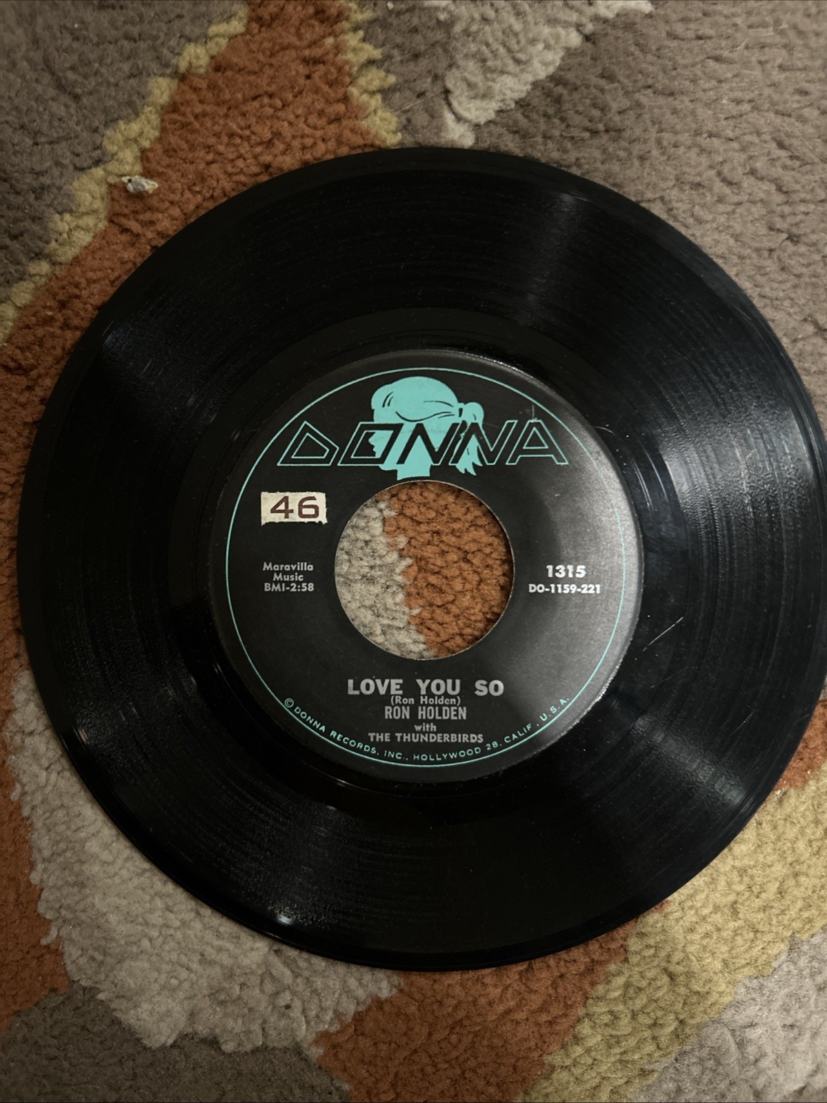 Ron Holden & The Thunderbirds Love You So Single 45 RPM Vinyl Record R&B Classic