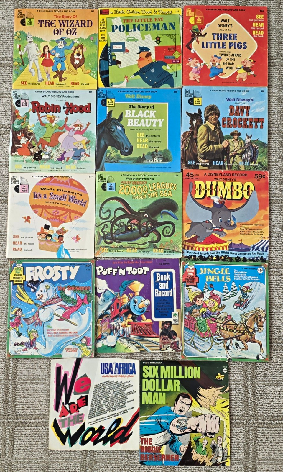 Vintage collection of 14 children’s and pop culture records and record/book sets