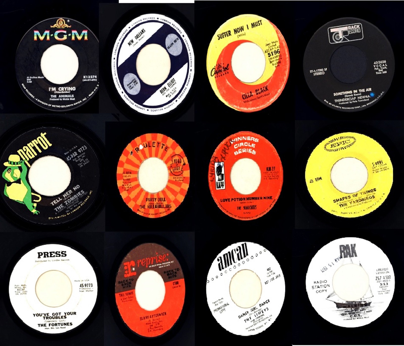 43  Britsh Invasion 45 rpm's Most VG+ see list for pix & details Stones, Kinks