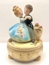 Vintage Anniversary Waltz Music Box Dancing Couple Figurine 1970's Japan picture