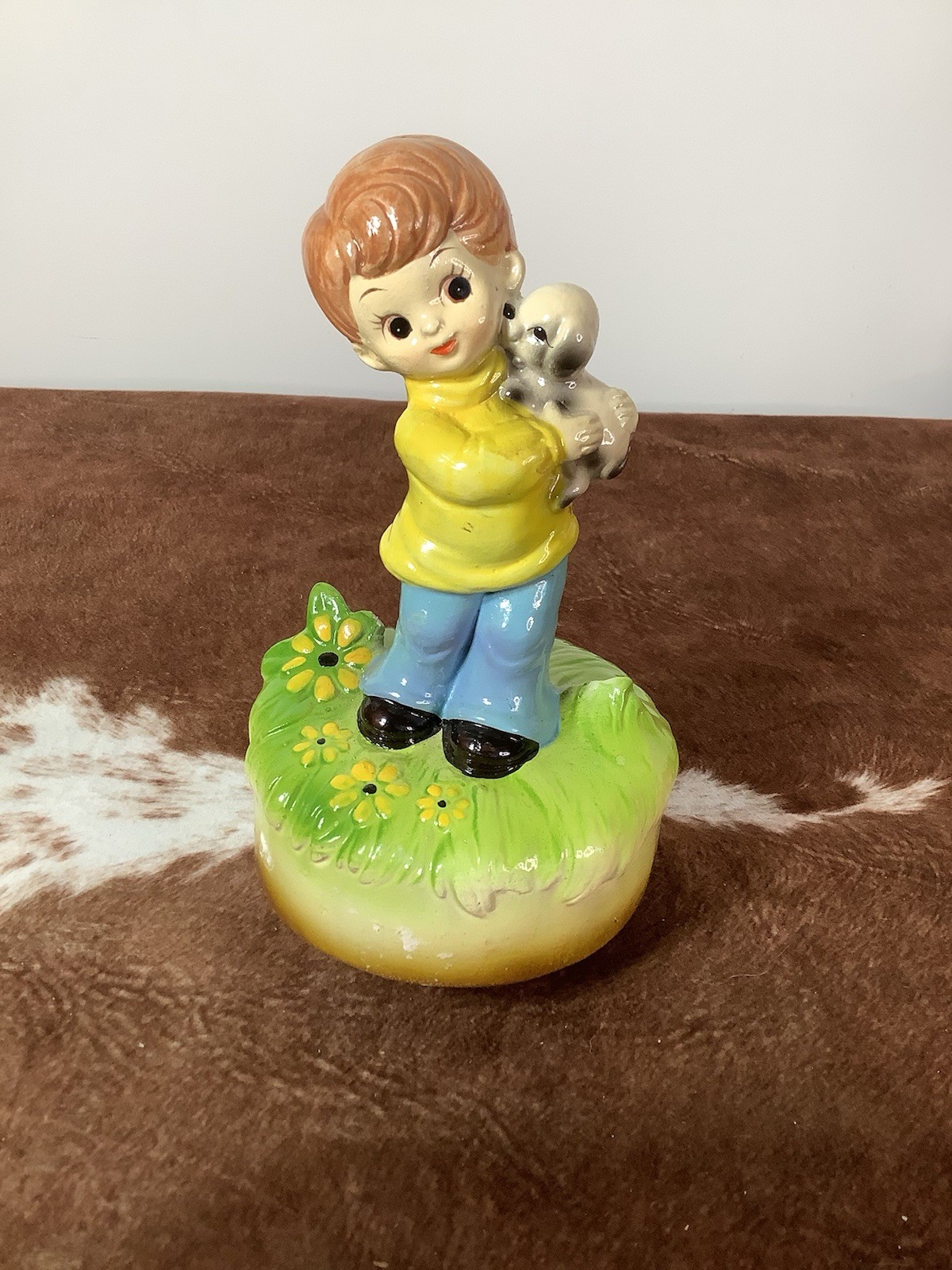 Vintage Music box plays music, Rare Stands 7.5” Tall