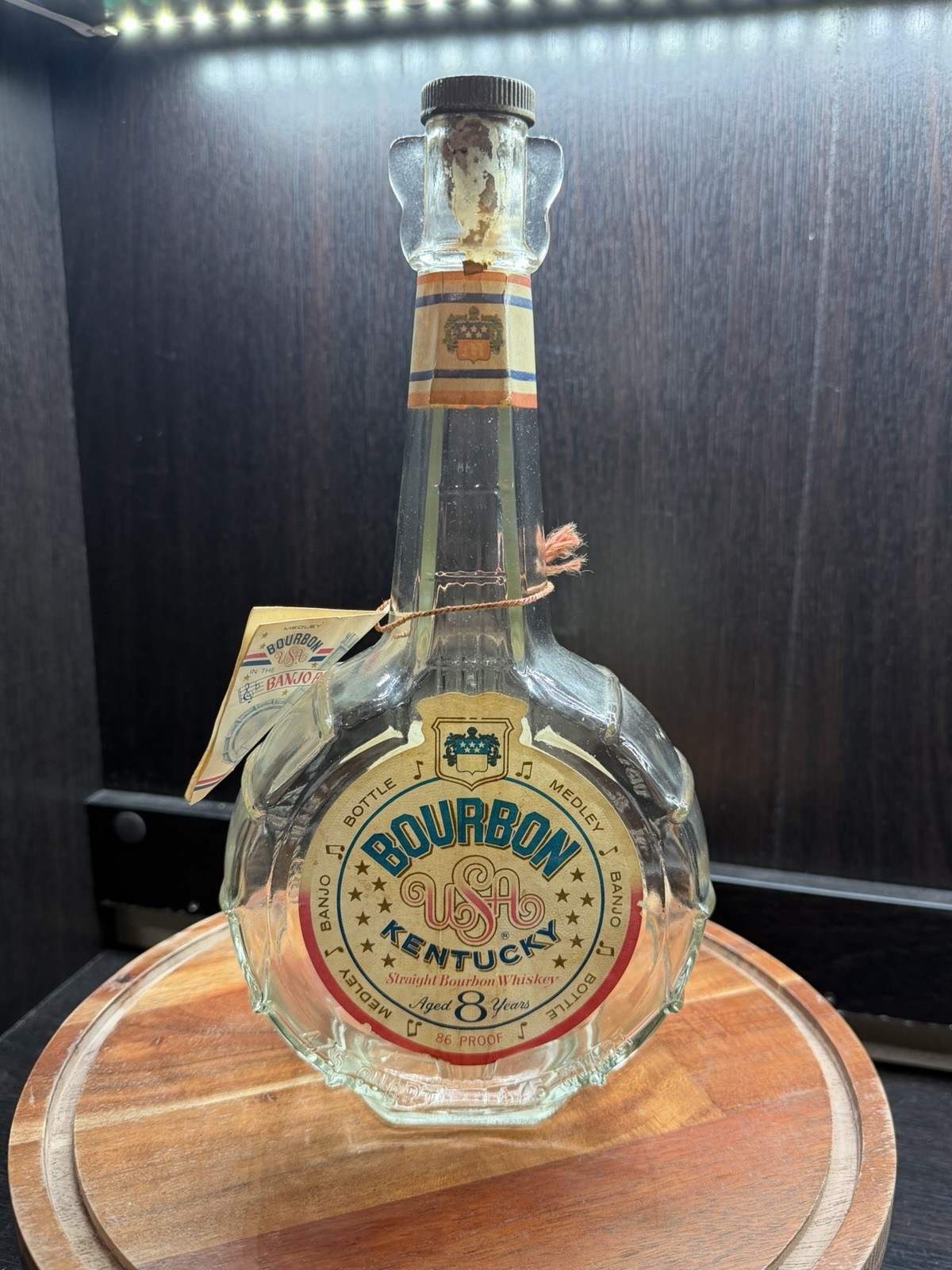 Vintage Banjo Medley Distilling Co Bourbon USA Bottle Original Labels Kentucky