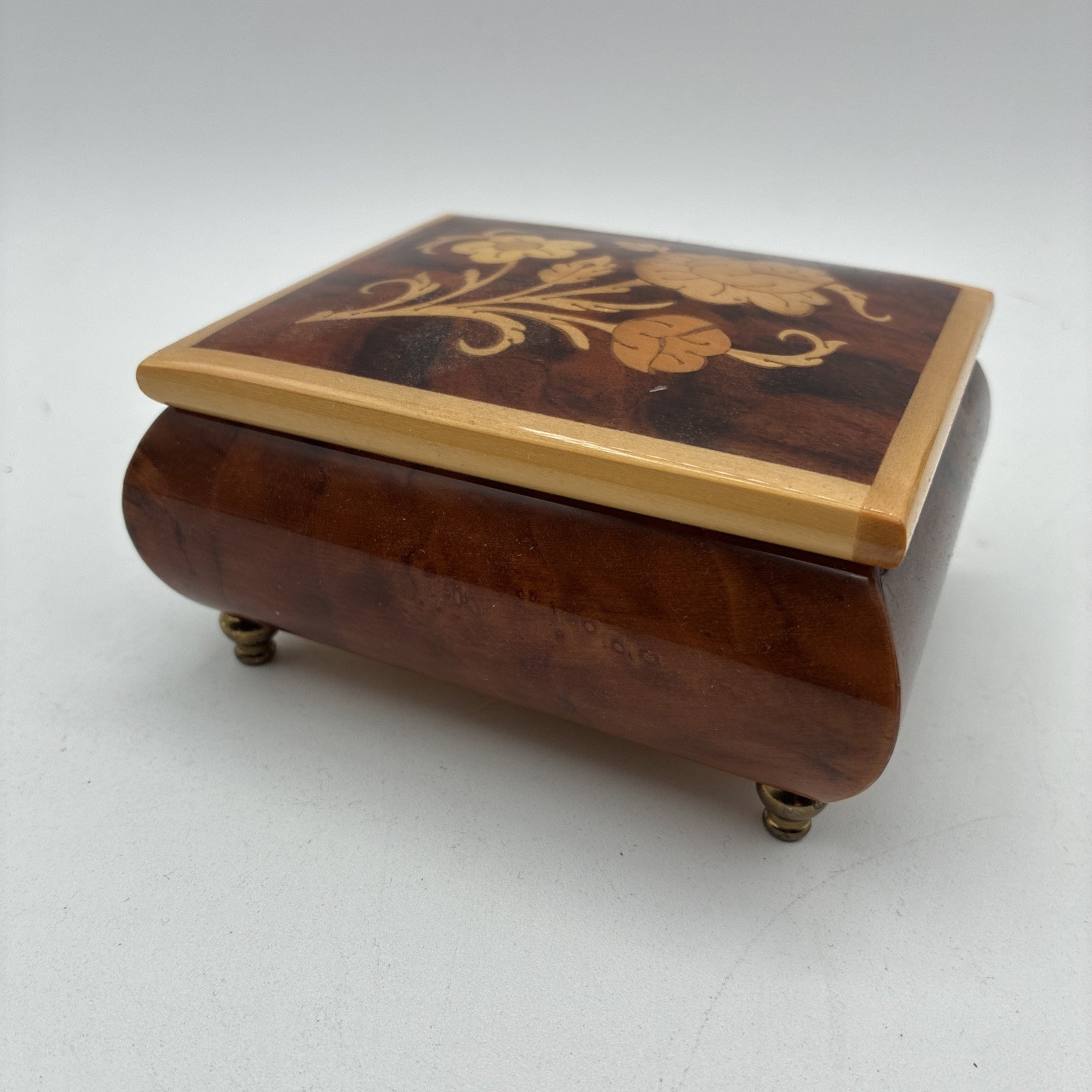 Italian Inlaid Wood Music Box Reuge Swiss Movement Mozart Menuet Works Vintage