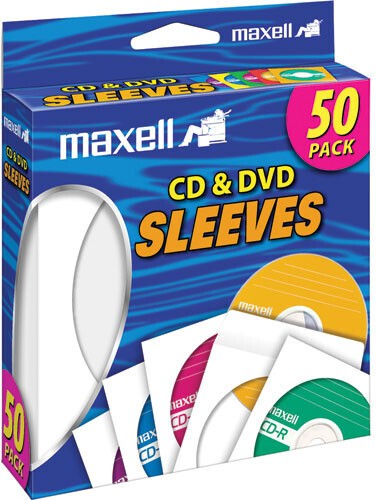 Maxell 190135 CD-400 CD/DVD Paper Sleeves With Clear Window 50 Pack (White) [Use