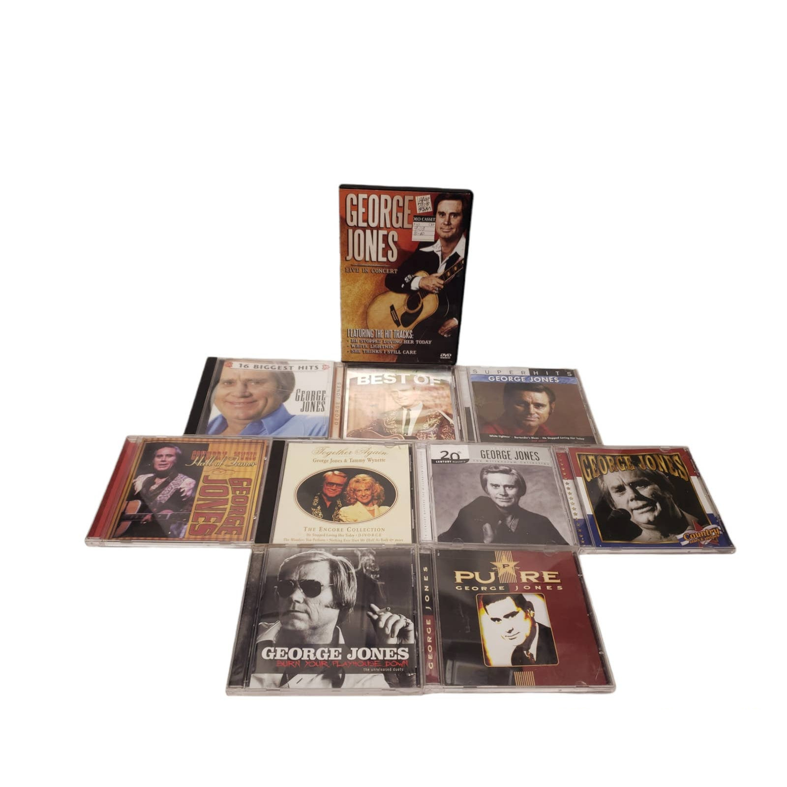 George Jones Live In Concert DVD & Biggest Hits Best Of Hall of Fame CD Bundle