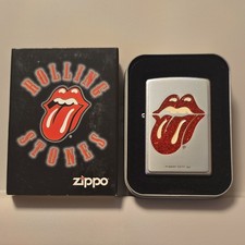 Zippo Rolling Stones Lips Tongue Logo Red Glitter Lighter, In Tin picture