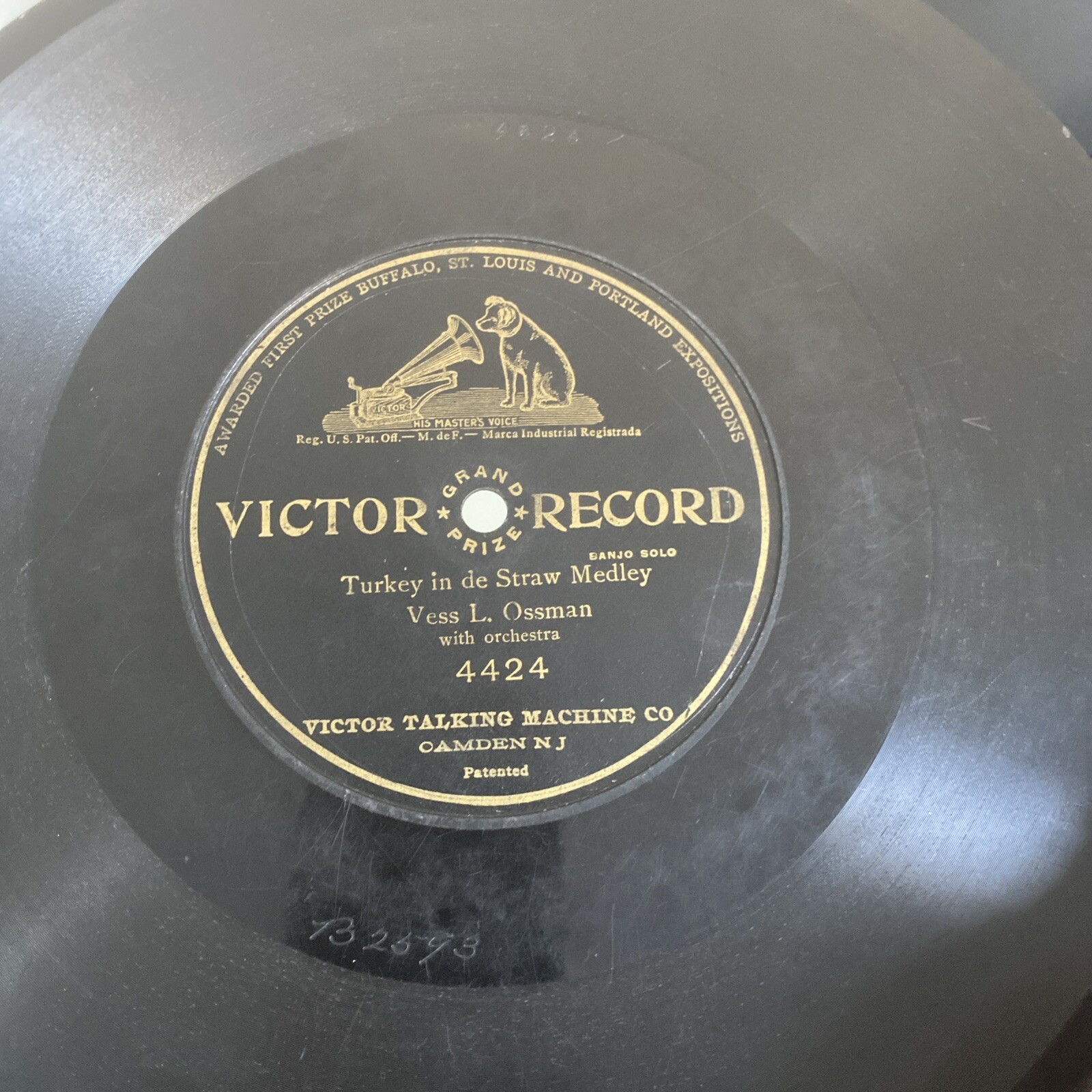 1905 VINTAGE Victor 4424 VESS OSSMAN Banjo Solo TURKEY IN THE STRAW MEDLEY V