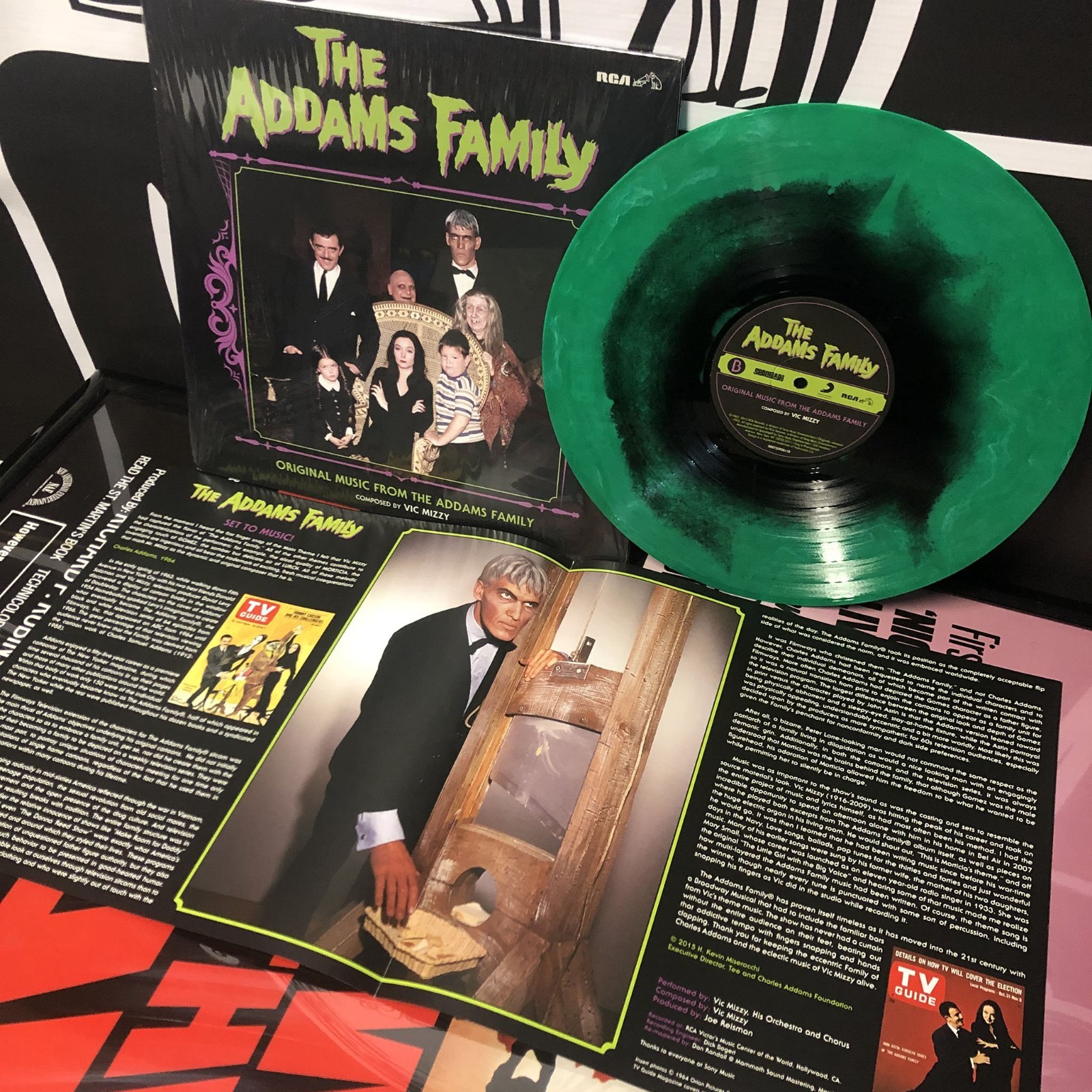 THE ADDAMS FAMILY Soundtrack GREEN & BLACK VINYL LP - New with Poster RARE OOP