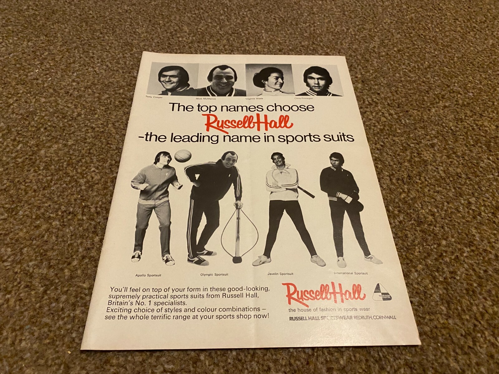 WFBK5 ADVERT 11X8 RUSSELL HALL SPORTS SUITS. TEEY COOPER. MICK MCMANUS