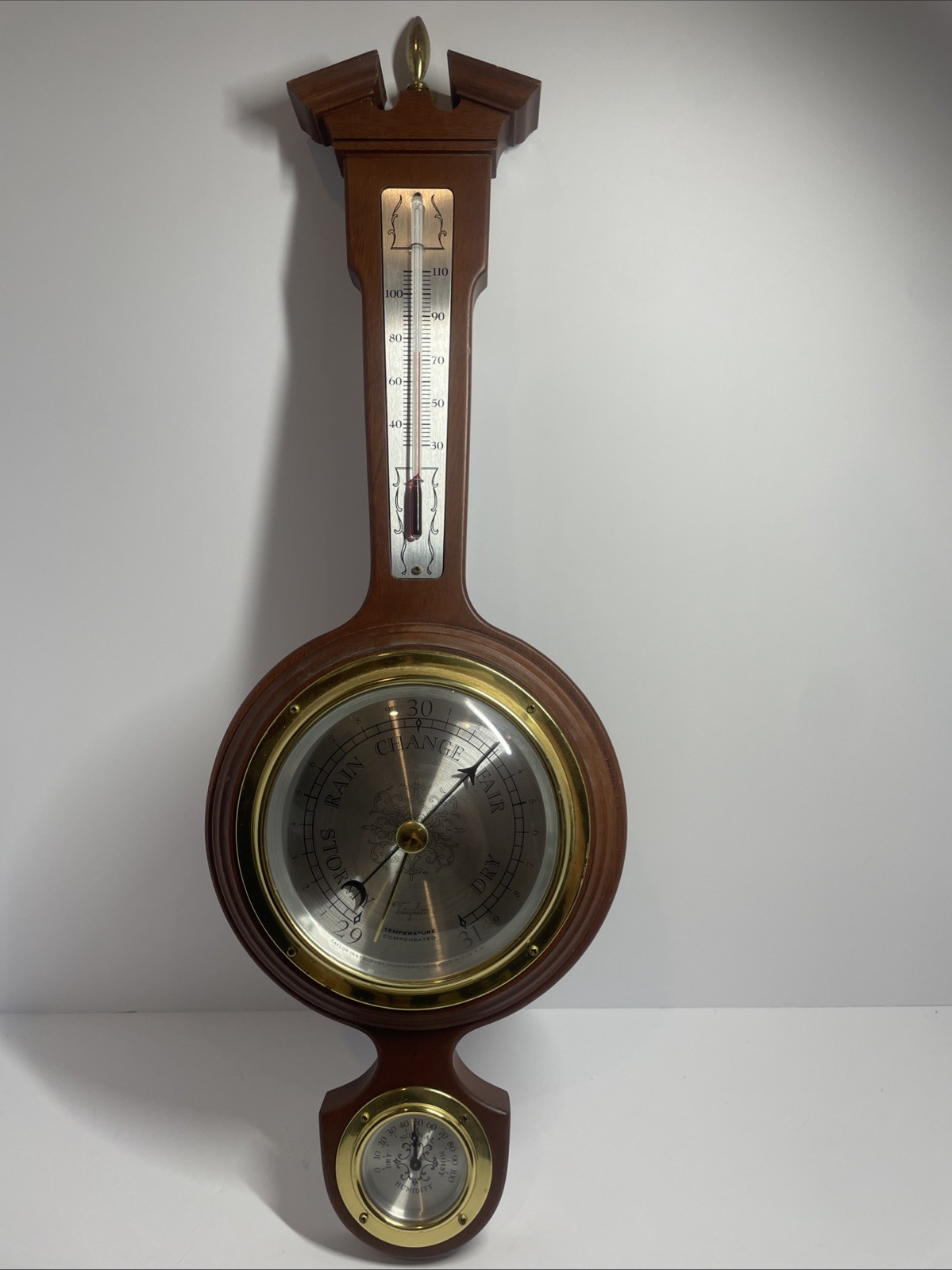 Vintage Taylor Banjo Wood Weather Station Barometer Thermometer Hygrometer 21”