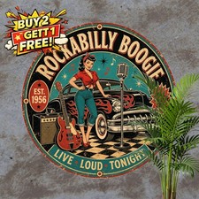 Retro Rock & Roll Sign Metal Tin Sign Vintage Music Decor Plaque 8x8 picture