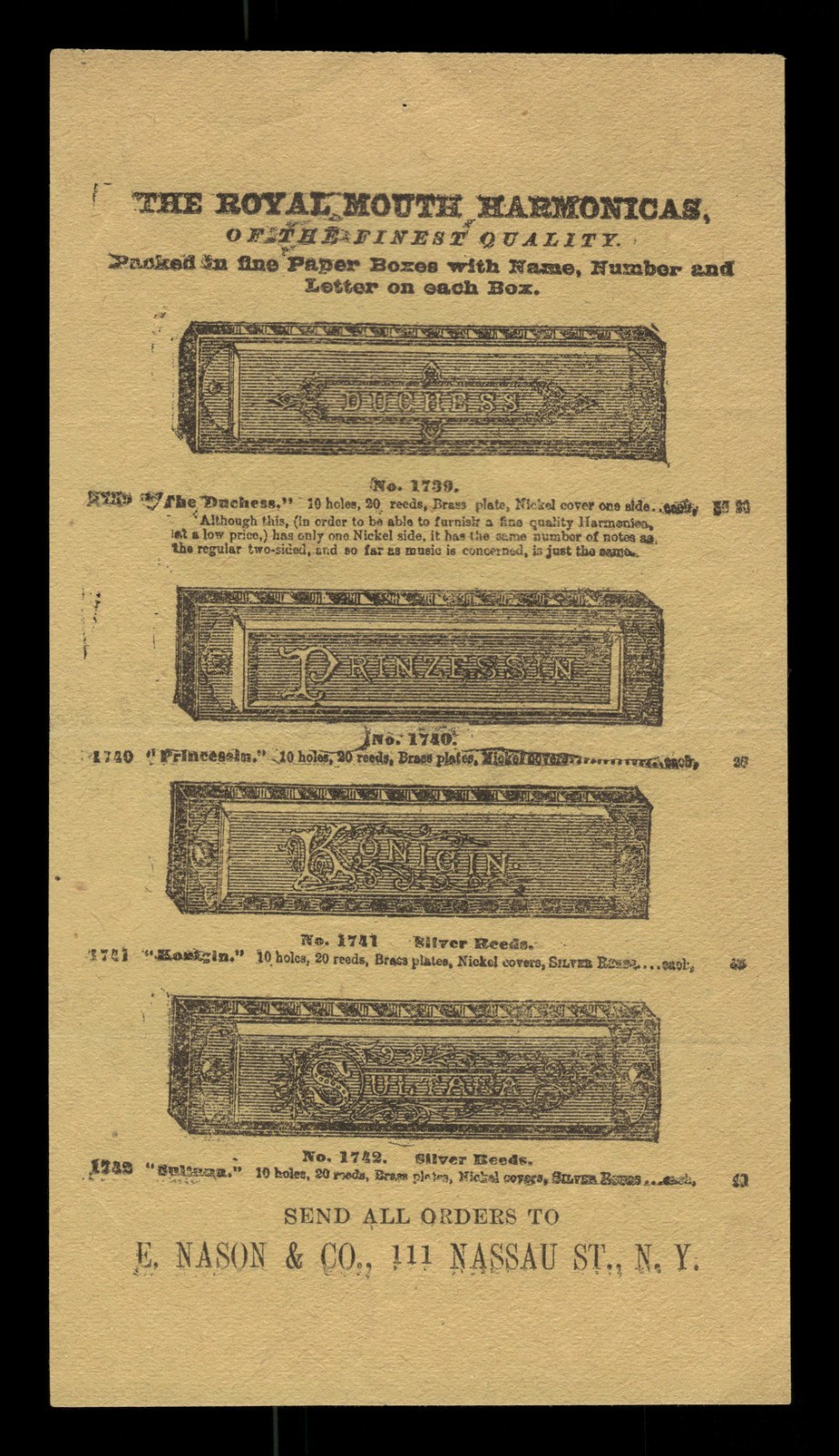 Royal Mouth Harmonicas Paper Advertisement 1800s Ephemara