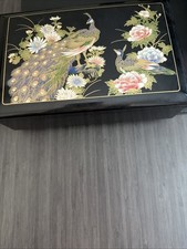 Vintage Japanese Lacquer Wooden Music Box Jewelry Box with Peacocks Design picture