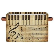 Vintage Music Note Storage Basket - Collapsible Canvas Toy Organizer with Handle picture