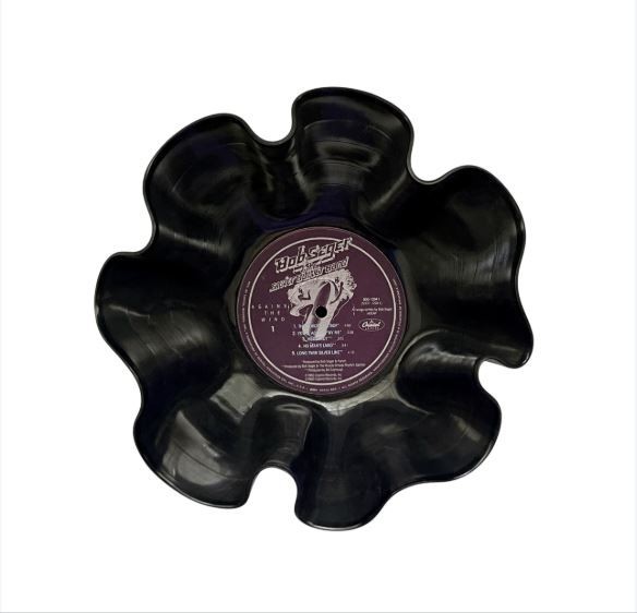 Vintage Hand Made VINYL RECORD SCALLOPED BOWL with 45 RPM PEDESTAL 9\