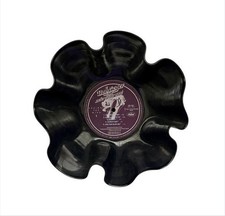 Vintage Hand Made VINYL RECORD SCALLOPED BOWL with 45 RPM PEDESTAL 9