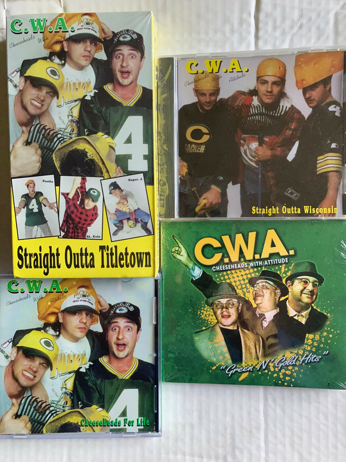 Cheeseheads With Attitude 4 item set Green Bay Packers Lombardi Favre Rodgers