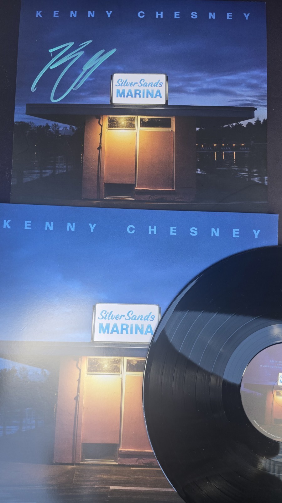 IN HAND  Kenny Chesney Silver Sands Marina Black Vinyl Signed Autographed 