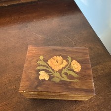 VTG Sankyo Music Box Inlaid Wood Floral Edelweiss Works  Italy 🎶 MORE picture