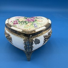 Vintage Westland Japan Heart Musical Jewelry Box Floral Roses Gold Tone Works picture