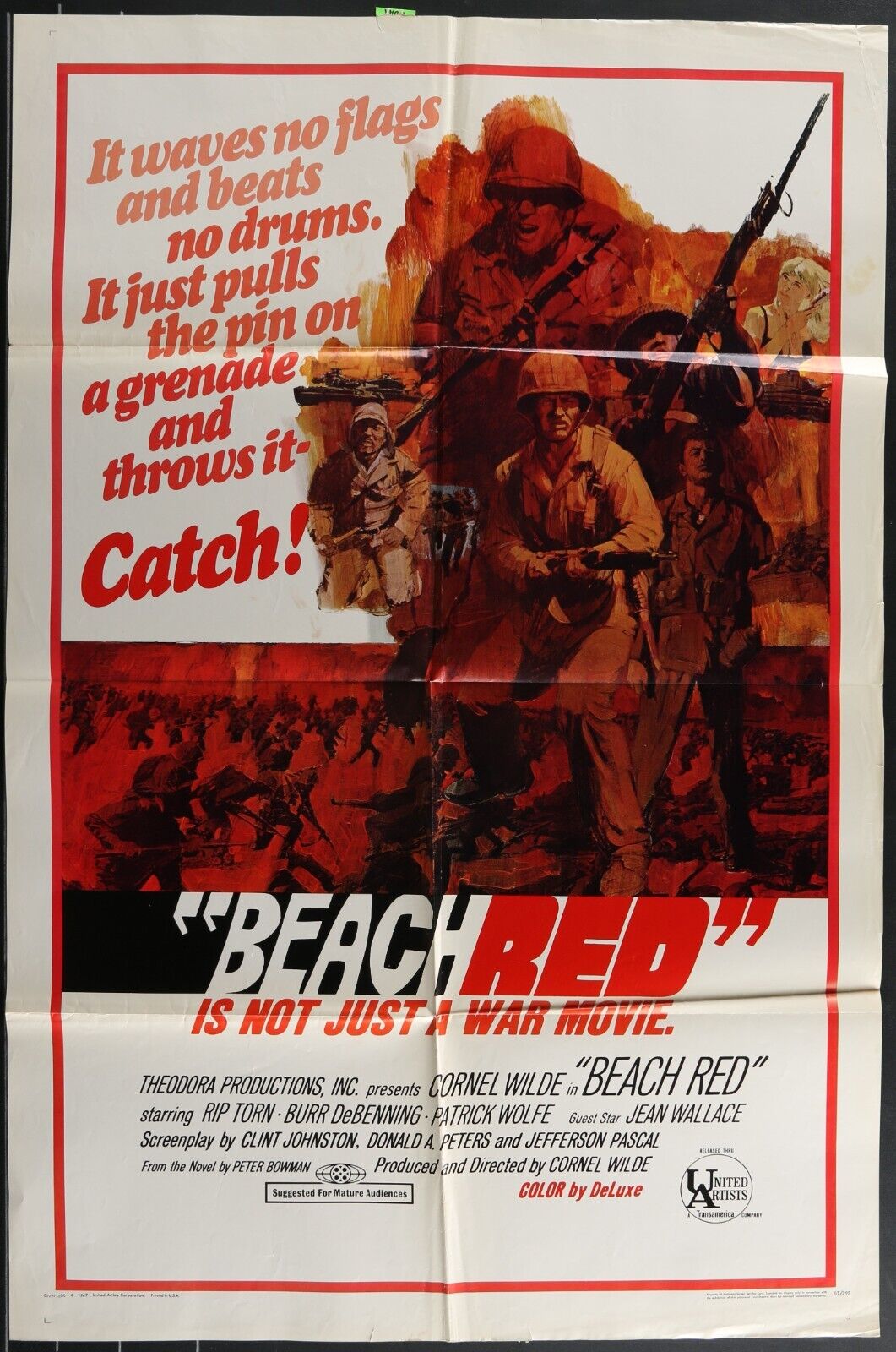 BEACH RED  ORIGINAL WWII Rip Torn Original 1967 ONE SHEET MOVIE POSTER n1