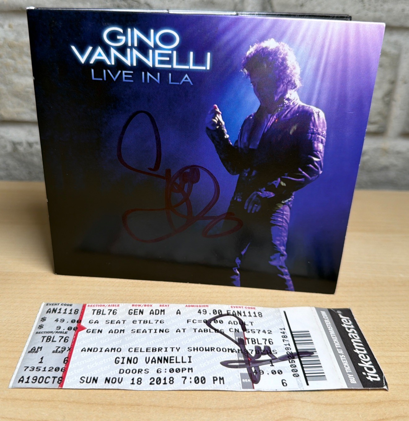 Gino Vannelli Live in LA Sono SRG012 SIGNED AUTOGRAPHED CD & Ticket 2018 NM