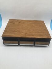 Vintage 32 Cassette Tape Faux Oak Wood Horizontal Storage 3 Slide Drawers picture
