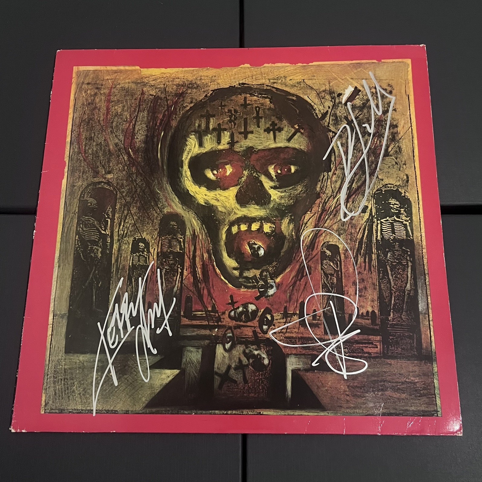 Autographed Slayer Seasons In The Abyss Vinyl LP Record Signed by 3 Tom Kerry Da