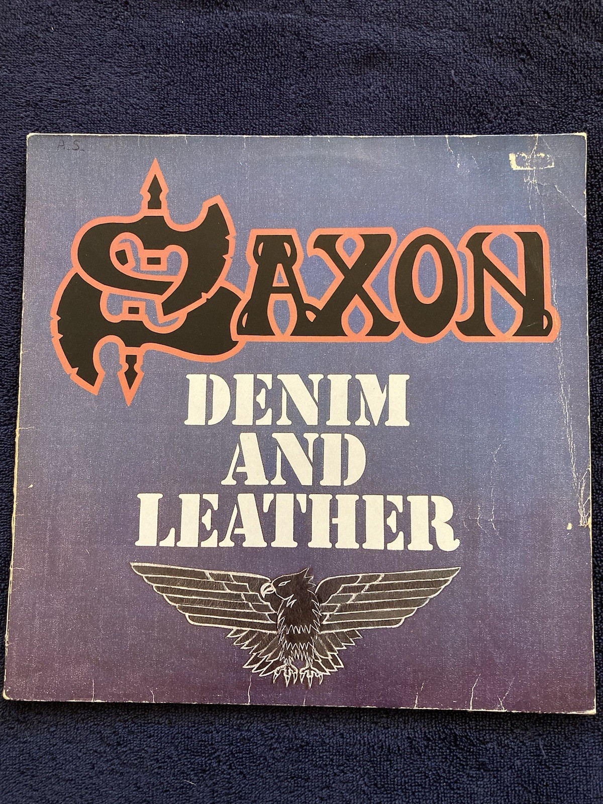 SAXON Denim and Leather Vinyl LP 1981 Carrere 2934 138 West Germany Press VG+/VG