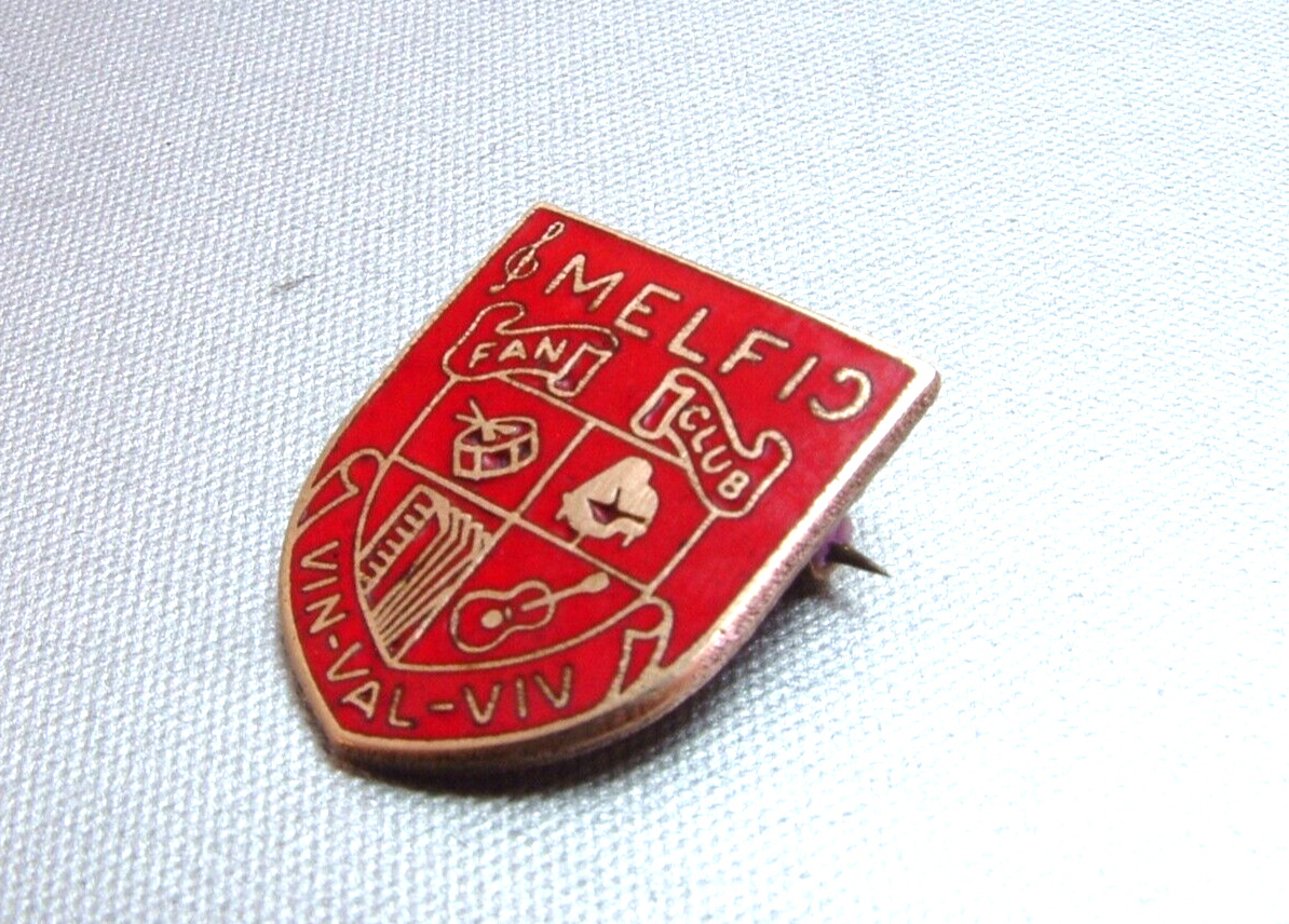 Vintage Music MELFI Fan Club Vin-Val-Viv F&S B'Ham Lapel Badge Brass & Enamel