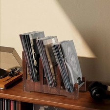 Vintage Style Wooden Vinyl Record Holder Display picture
