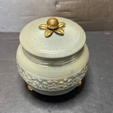 Vintage Floral Embossed Music Box Trinket Jar Carnival of Venice Silver Gold picture