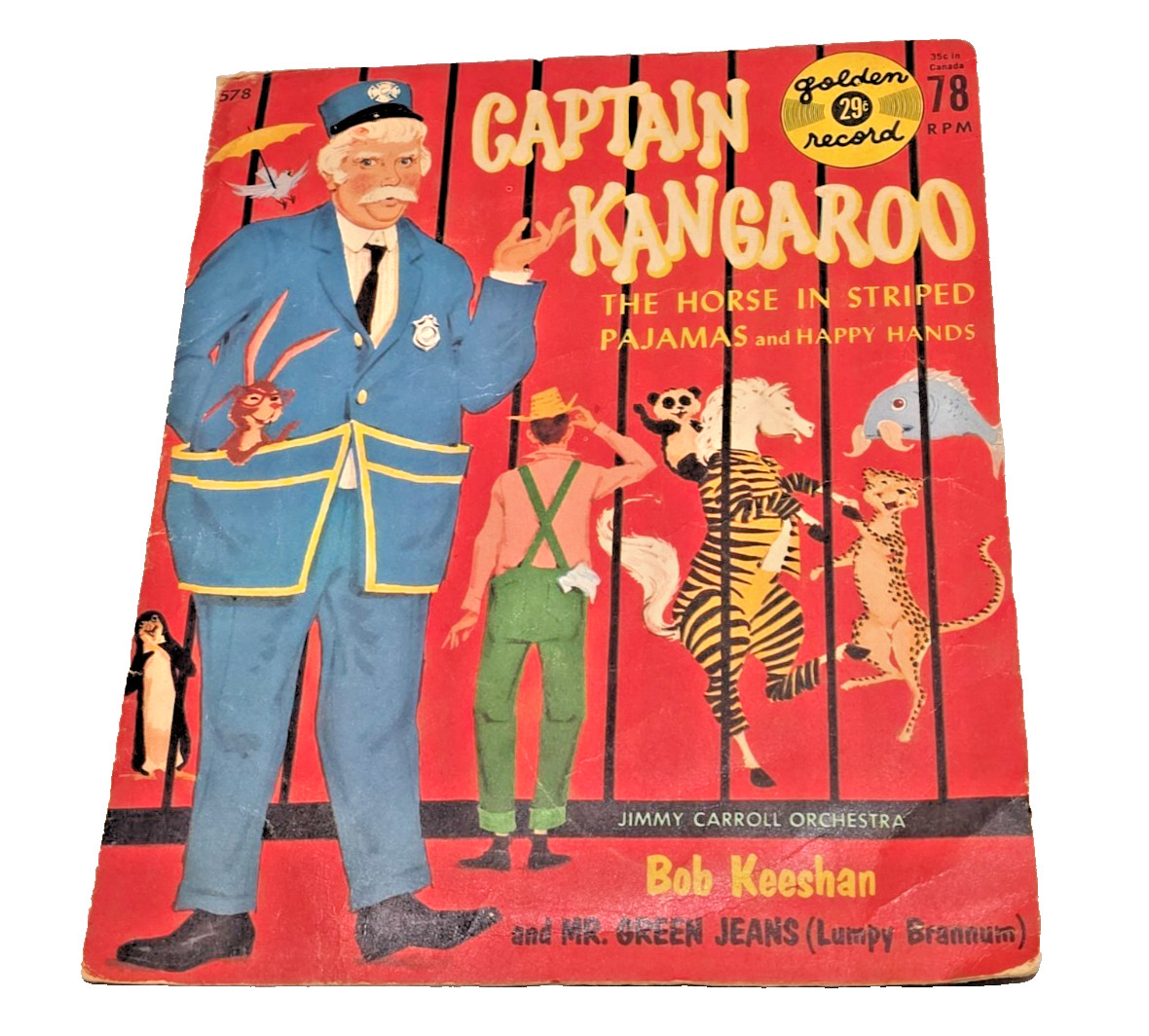 Vintage 1959 Captain Kangaroo Golden Record 78 RPM Yellow Vinyl #578 Sleeve