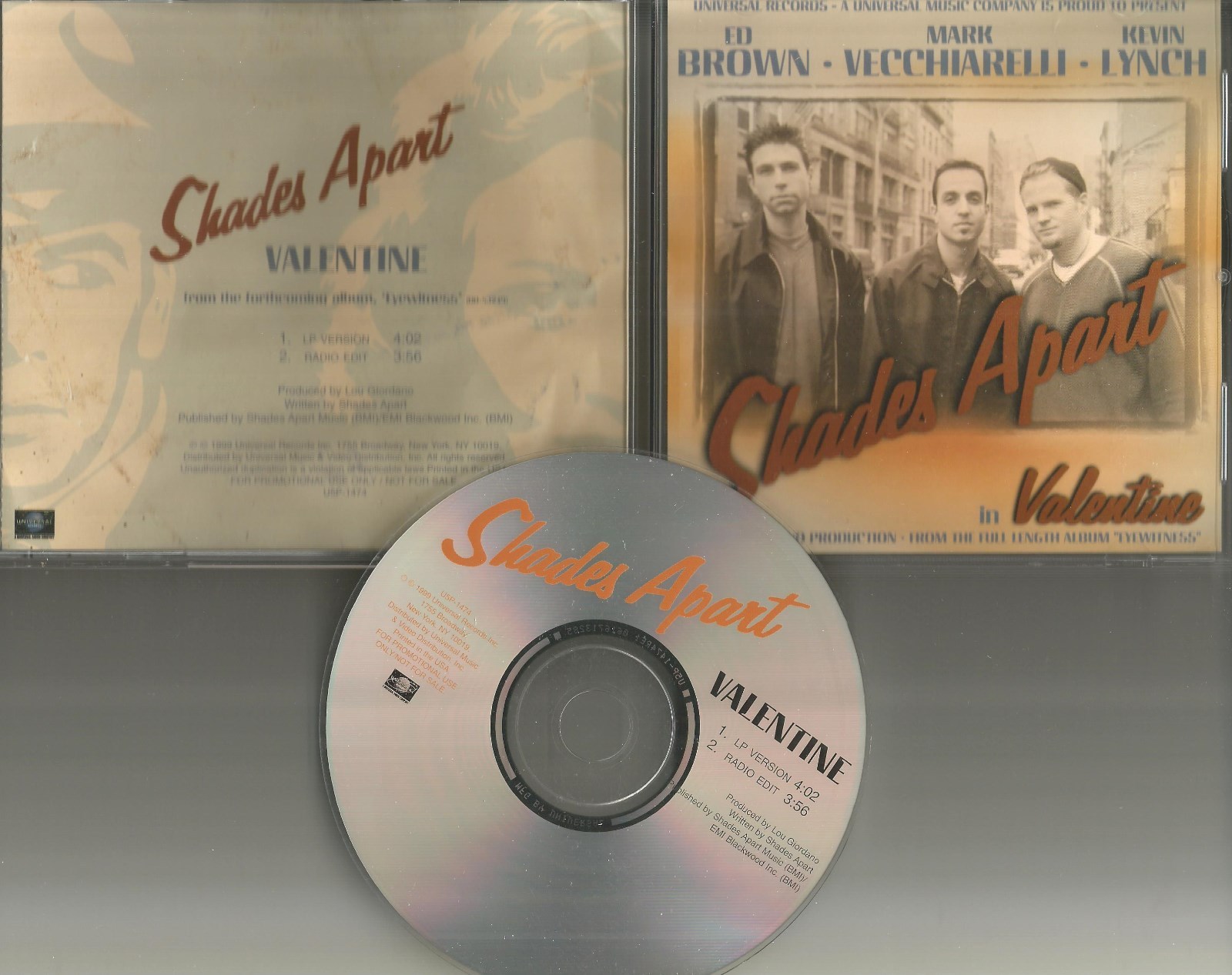 SHADES APART Valentine 2 Tracks w/ RARE RADIO EDIT USA 1999 PROMO DJ CD Single