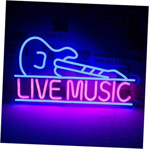 Guitar Neon Signs for Wall Decor,Live Music Neon Lights for pink&blue