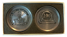Set of 2, Hohner Pewter Coasters- 100 Years Marine Band. Harmonica, Accordian picture