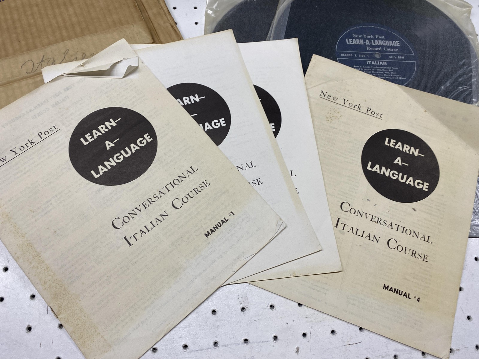 Vintage Learn-A-Language Conversational Italian Course Vinyl Records NY Post Set