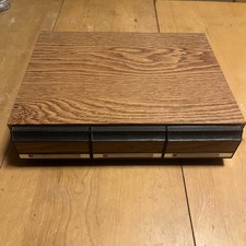 Vtg 70's 80's Cassette Tape Storage Case 42 Holder Faux Wood Finish 3 Drawer  picture
