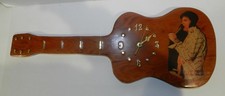 Vintage Elvis Presley Guitar Shaped Real Wood Lacquered Wall Art Clock 23 inches picture