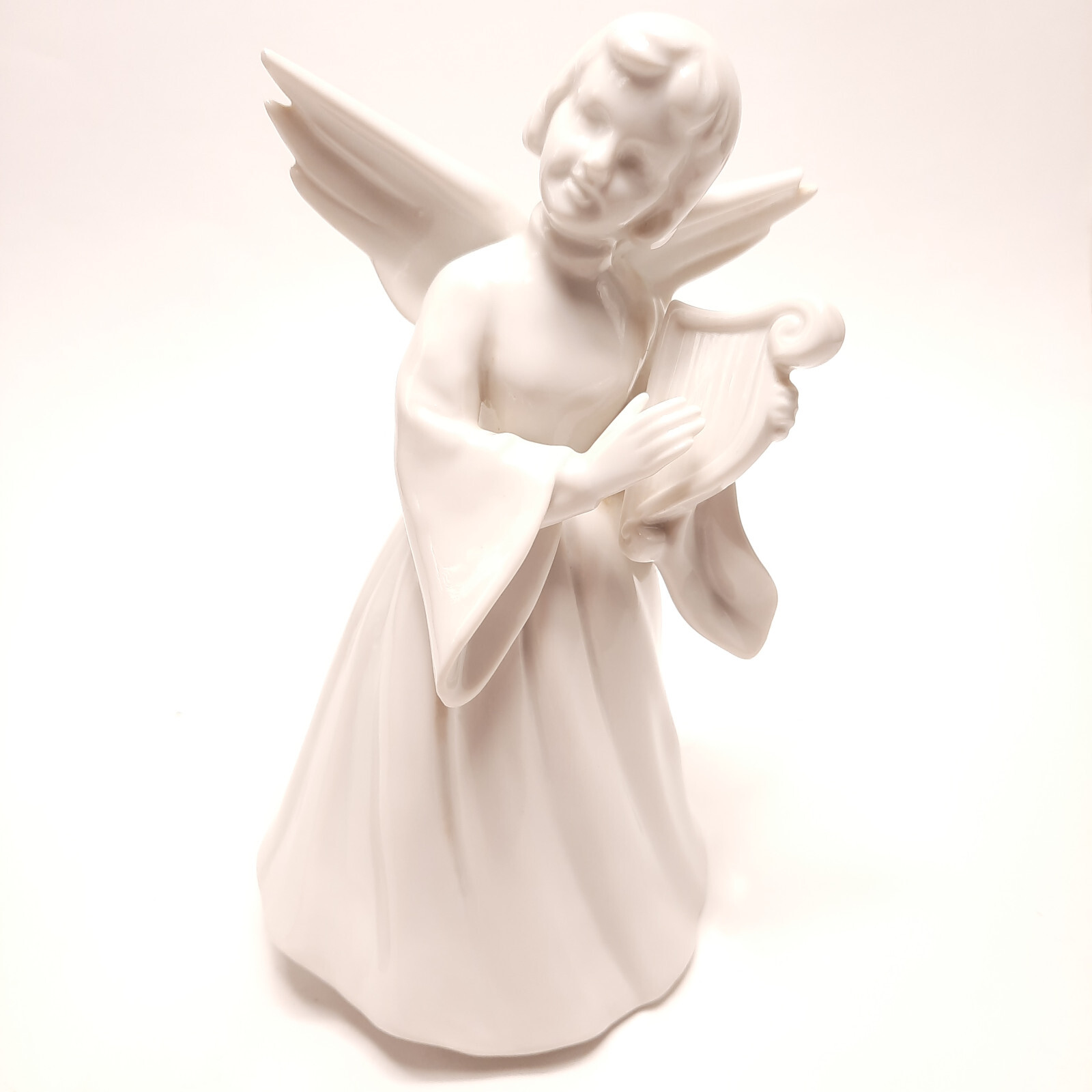 Vintage style White Ceramic Angel Rotating Music Box  Silent Night FLAWS PARTS