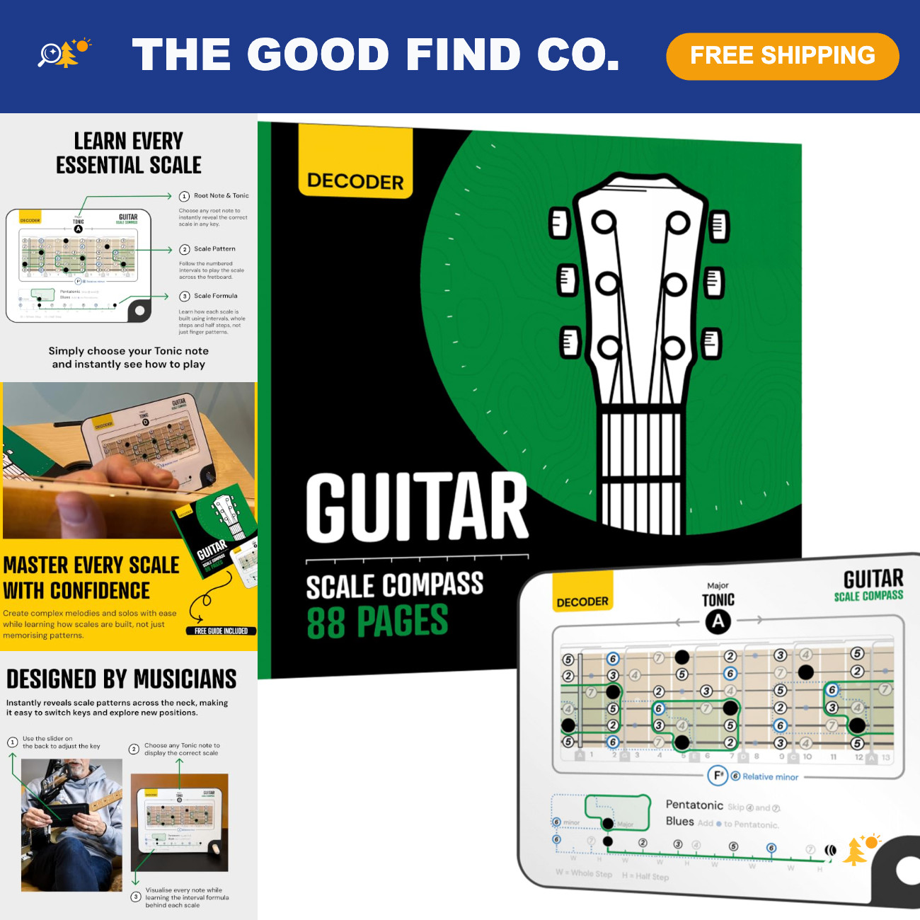 Guitar Scale Compass & Book - Fretboard Chart for Sliding Guitar Scales