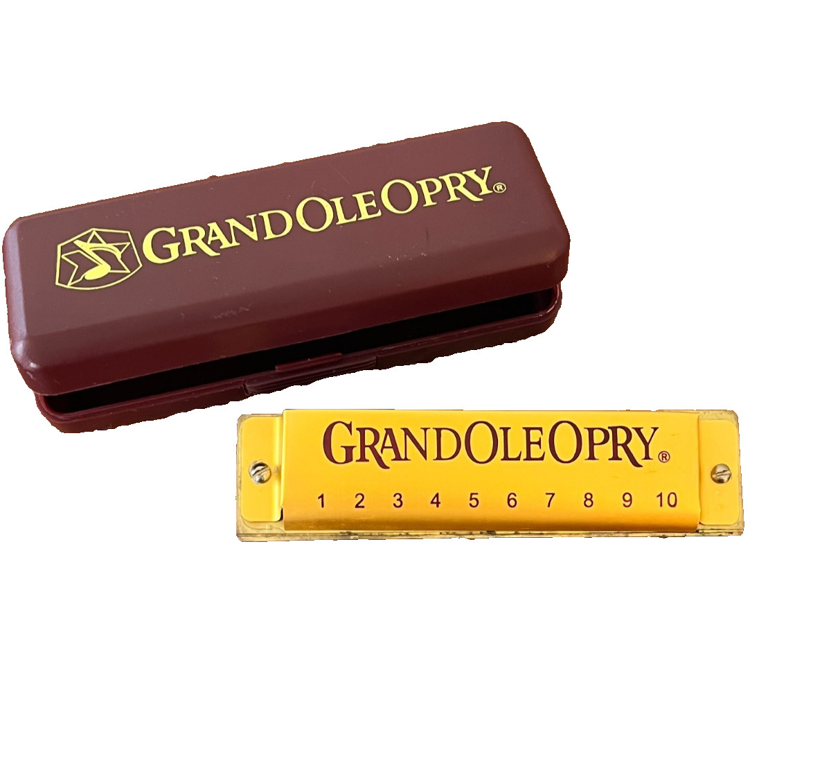 Grand Ole Opry Gold Harmonica Souvenir from 1990s Red Plastic Case Key of C