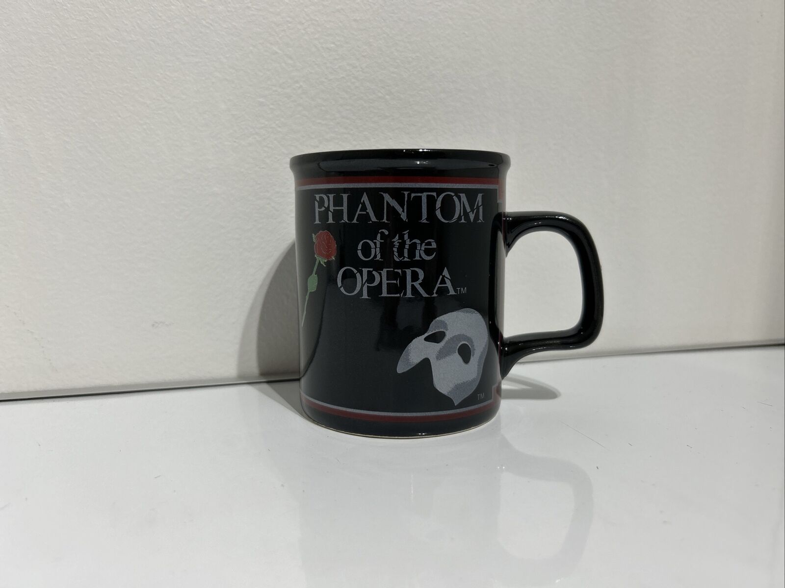 Vintage 1988 Phantom of the Opera Black Souvenir Ceramic Coffee Mug - Like New