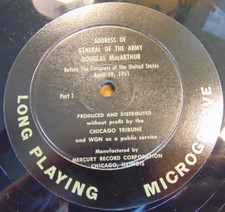 33RPM 1951 Mercury Chicago Tribune WGN General MacArthur Farewell Address V+E- picture